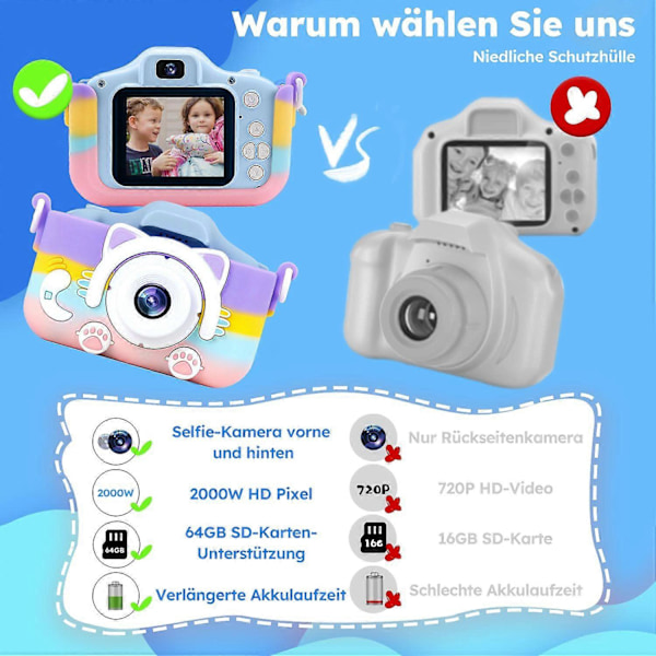 Barnekamera Lekekamera 20-megapiksel HD-kamera 2,0-tommers skjerm Barnekamera for barn