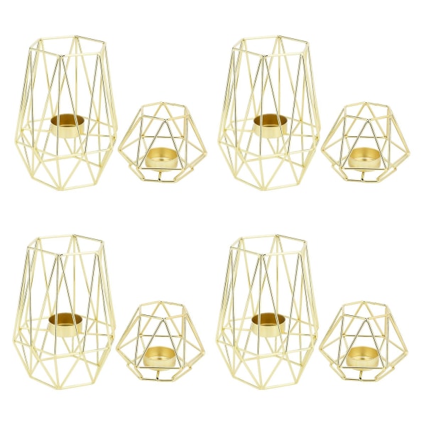 8x kultaiset geometriset metalliset kynttilänjalat olohuoneen ja kylpyhuoneen sisustukseen