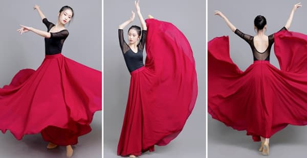 720 Silkeaktig Tynn Chiffon Elastisk Midje Lang Magdans Skjørt Red 85CM