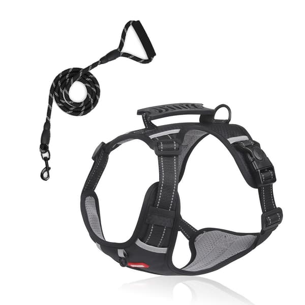 Andningsbart Hundsele Reflekterande Säkerhetsväst med Kontrollhandtag Black S