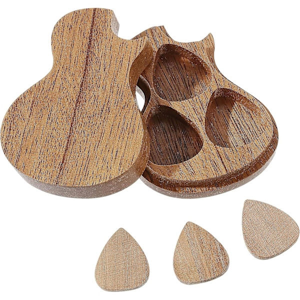 Gitarr Trä Plektrum Box Med 3 Premium Trä Plektrum, Trä Samlare Graverad Gitarr Plektrum Box Klassisk Triangel Gitarr Plektrum Gitarrist Musiker Present