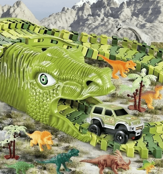 Stor bilbane for barn - dinosaur grønn