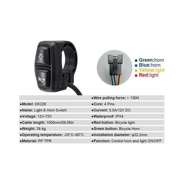 Ebike Switch Dk226 Med Qd168 Frontlys Dr001 Baklys Advarselslys Blinklys Horn Ebike Tilbehør