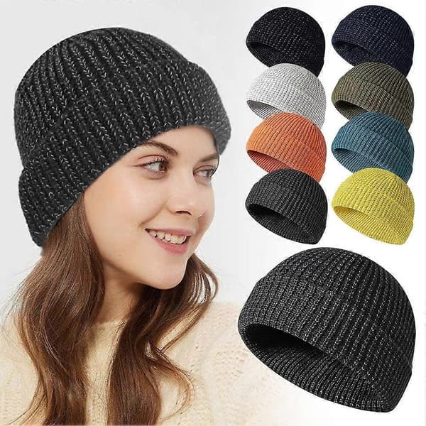 Nattreflekterande stickad mössa i siden Höst/vinter Skullcaps Unisex Termiska mössor Black
