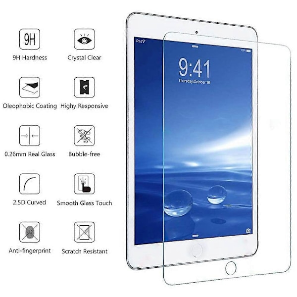 2 stycken härdat glasfolie för iPad Air / Air 2 9,7 tum härdat iPad 2018 härdat glas 9H HD, Fruchpiece skyddande film