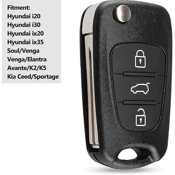 Udskiftning af nøglebrik med 3 knapper, kompatibel med Crday Hyundai I20 I30 I35 Ix20 Ix35