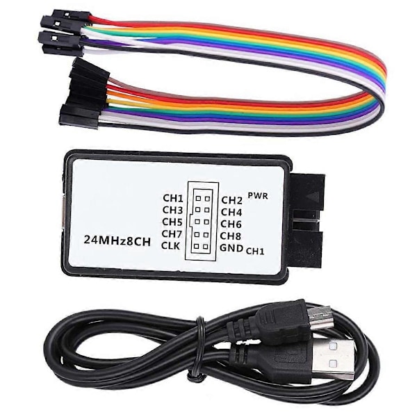 Logikanalysator 24MHz Logikanalysator Enhet USB Logikanalysator Enhetssats Mini Digital Fickstorlek 8 Kanals Ingångsminne