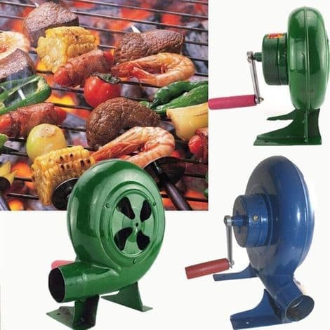 Bardusch - Håndsvinget grillblæser. Manuel smedjeblæser. Kulstarter grillblæser. Grøn blæser
