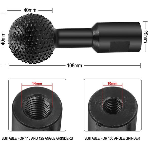 Kuglemejsel, kuglekniv, vinkelsliber, kugleslibehoved (14 mm interface)