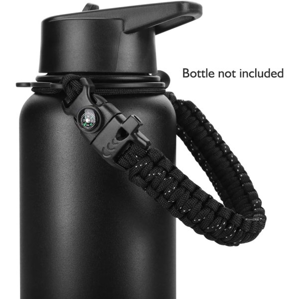 Krukker vannflaskehåndtak, Paracord-sele for 12 oz til 64 oz vannflasker, fotturvannflasketilbehør - karabinkrok med sikkerhetsløkke (2-pakning)