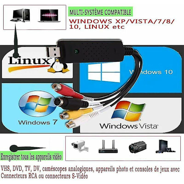 Videon tallennus ääni video USB 2.0 digitaalinen VHS-muunnin VCR-videon tallennuslaatikko VHS C Hi8-kasetit siirto tallennin DVD:lle yhteensopiva Win 10 S Ar