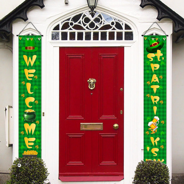 Heminredning St. Patrick's Day Irländsk semester verandaskylt Välkommen hem Dörrgardin Bannerdekoration Dörrhängande målning Hängande flaggdekoration