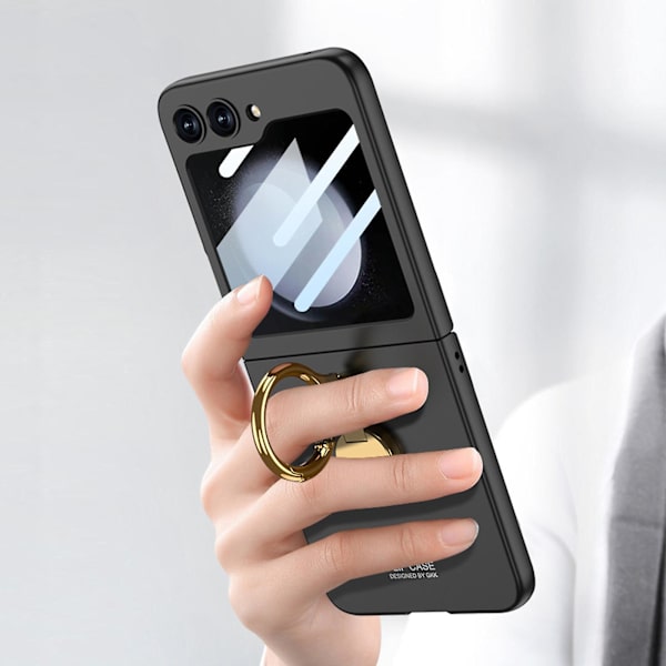 Z Flip 5 -kotelo rengaskiinnikkeellä ja jalustalla, ultraohut PC-kotelo Samsung Galaxy Z Flip 5:lle takanäytönsuojalla