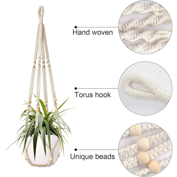 Set med 2 Macrame Hängande Korgar Bomullsrep Hängande Korg Blomkruka Växtställ Hängare För Inomhus Utomhus Tak