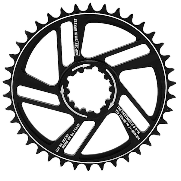 Lebycle Cykelkedjekrans 38T Kedjehjul 3mm Offset Direktmontering Smal Bred Kedjekrans för SRAM GXP Vevarm Svart