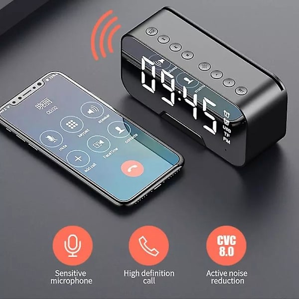 LED-spegelskärm Väckarklocka Klocka Bord Digital Klocka Despertador Trådlös Bluetooth 5.0 Högtalare FM Handsfree