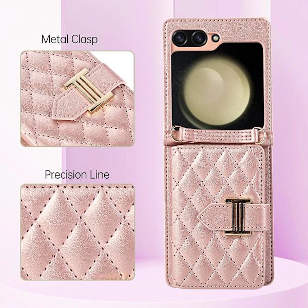 Crossbody-lompakkokotelo Samsung Galaxy Z Flip 5:lle korttipidikkeellä ja jalustalla, iskunkestävä ja ihoa muistuttava pehmeä nahkakotelo naisille