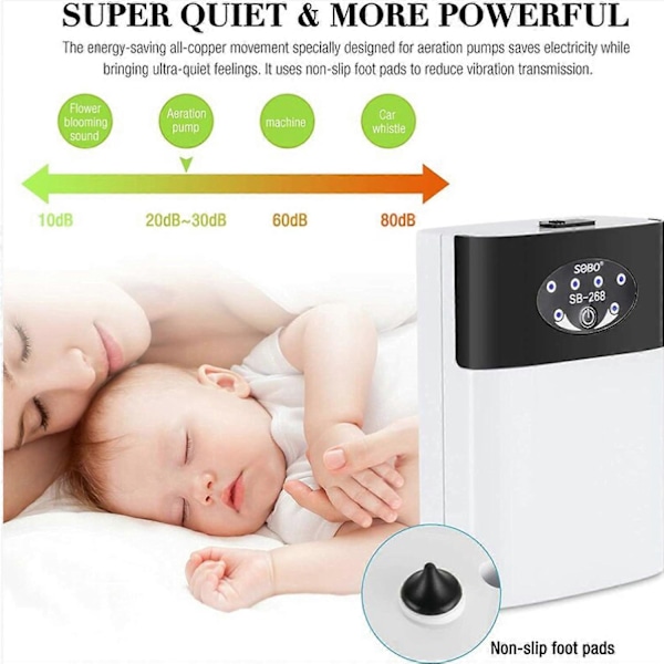 Akvarie Luftpumpe, Bærbar Akvarie Luftpumpe, USB Iltpumpe, Støjsvag Akvarie Bobler, Ilt Luftpumpe, 2 3L/Min Flow, 2 Luftudtag