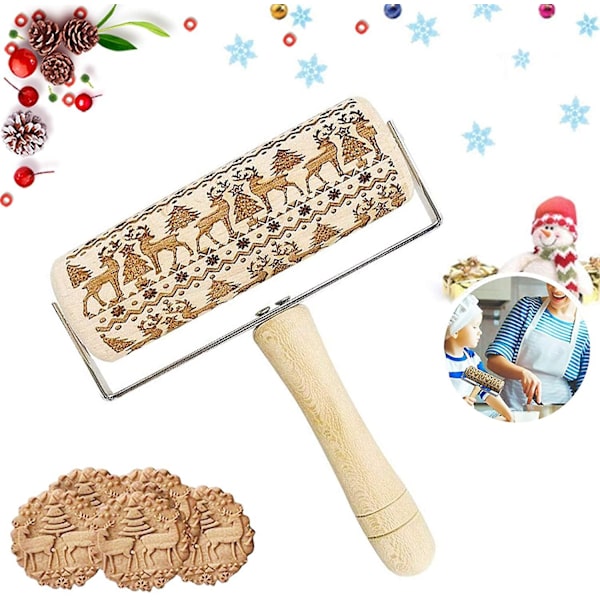 Juletræ Rullekæde i Træ, Træ Rullekæder Til Bagning af Prægede Cookies, 3D Træ Rullekæde, Præget Rullekæde, Graveret Rullekæde