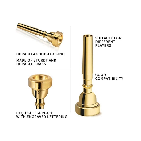 Trumpetmunstycke 3c 5c 7c Trumpet Tillbehör, Mässing Trumpetmunstycke Set För Nybörjare (guld)