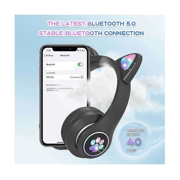 Børnehovedtelefoner med mikrofon/RGB LED-lys, Bluetooth-hovedtelefoner til børn Tablet/skole//smartphone-sort