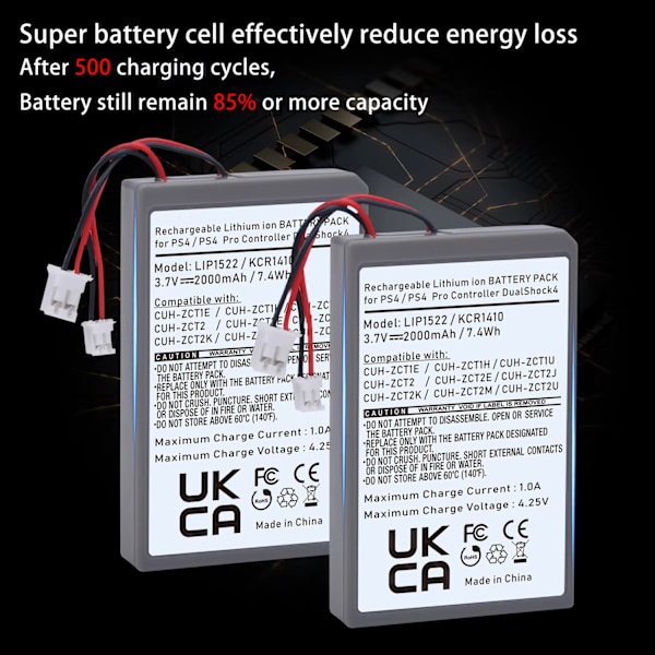 2x 2000mah Lip1522 Batterier för Sony PS4 Dualshock 4 CUH-ZCT1E CUH-ZCT1H CUH-ZCT1U CUH-ZCT2 CUH-ZCT2U Trådlös Kontroller