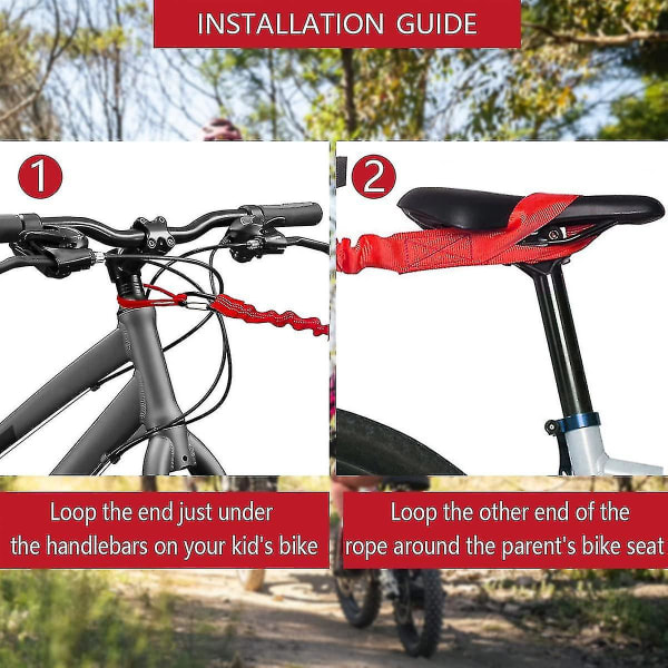 2024 Nytt sykkelslepetau for barn - Elastisk sykkeltrekktau med en lastekapasitet på 500 pund (rød - 170 cm).