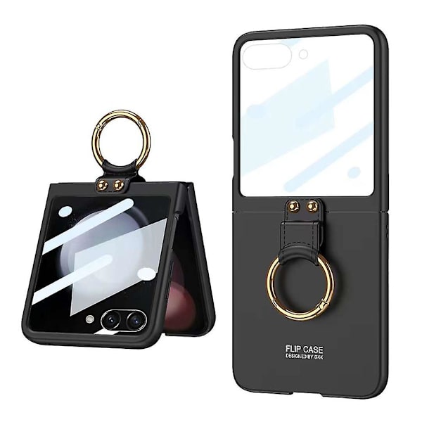 Z Flip 5 -kotelo, ohut PC-iskunkestävä suojakotelo Samsung Galaxy Z Flip 5:lle rengaspidikkeellä ja suurella takanäytönsuojalla