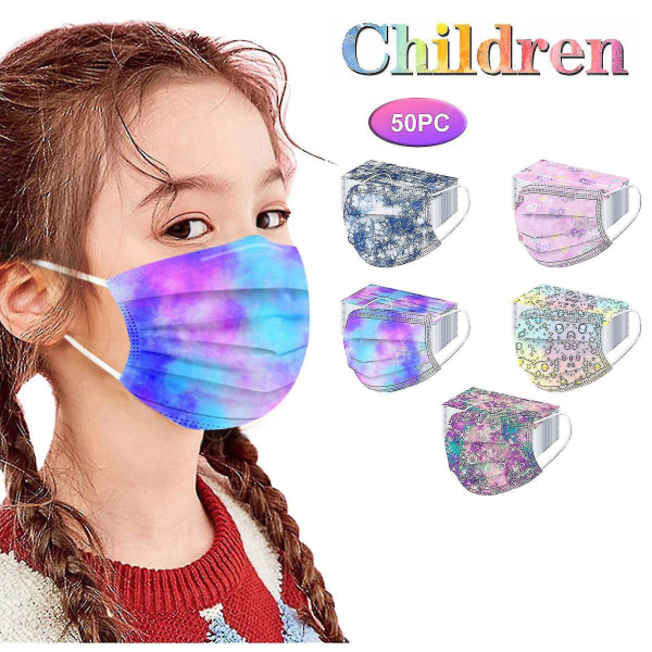 50 stk barnes trelags beskyttende støvtett tegneserietrykk disponibel maske