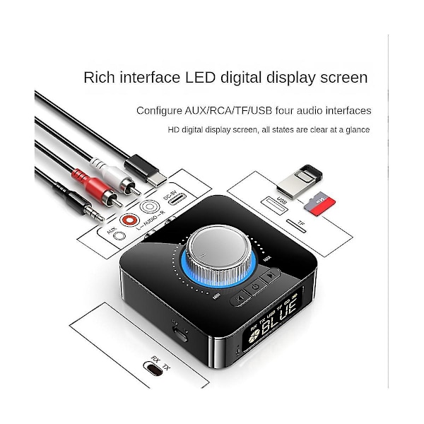 Led Smart Digital Display Bluetooth Adapter Bluetooth 5.0 Audio Modtager Sender 2 I 1 Aux Audio Adapter Konverter