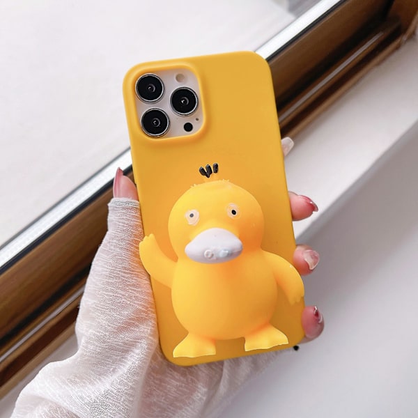 SZTXJ 1 kpl iPhone 12 Pro Maxille 3D Luova Decompresso Puhelin Kotelo 3D Hauska Söpö Pehmeä Silikoninen Puristus Pieni Keltainen Ankka Stre