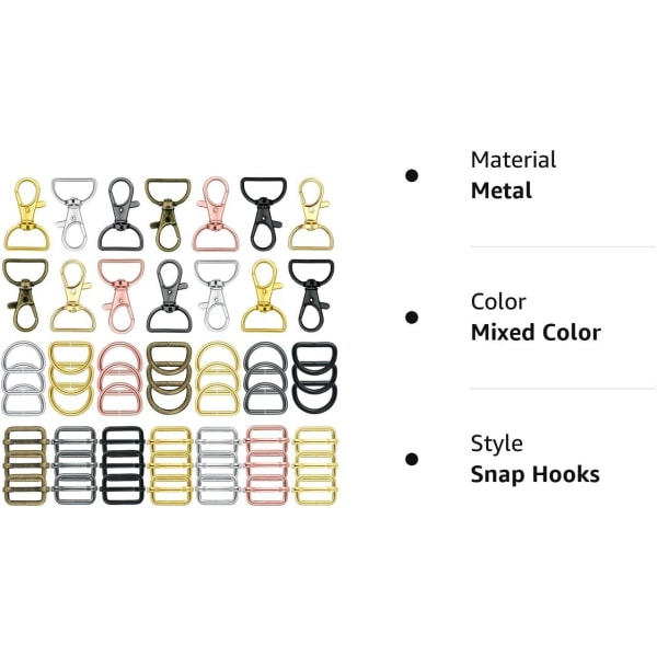56 stykker D-ringe til pung Taske Hardware Punghardware til taskefremstilling Spænder Craft (blandet farve, 25 mm)