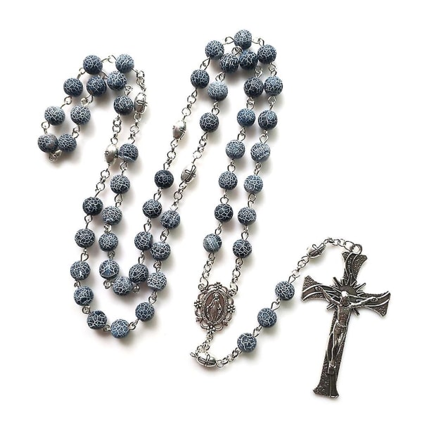 Vintage radband katolska bön vittrad agat pärlor Kristus Jesus kors halsband