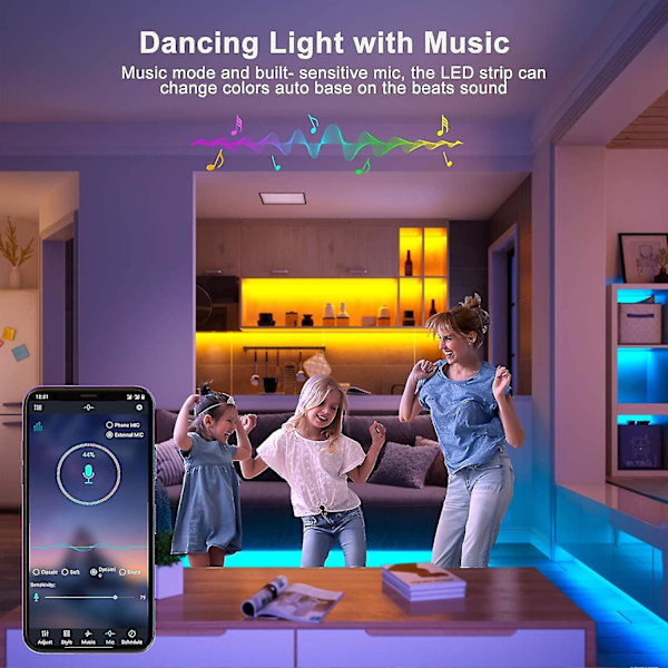 LED-remsor 20m, RGB LED-remsor för sovrum, musiksynkronisering och timerremsor med fjärrkontroll/appkontroll, 24V dimbar smart 5050 LED-lampa S