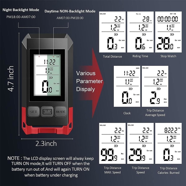 4 i 1 Sykkelhovedlys med LCD-skjerm speedometer og horn USB-oppladbar sykkelcomputer for O