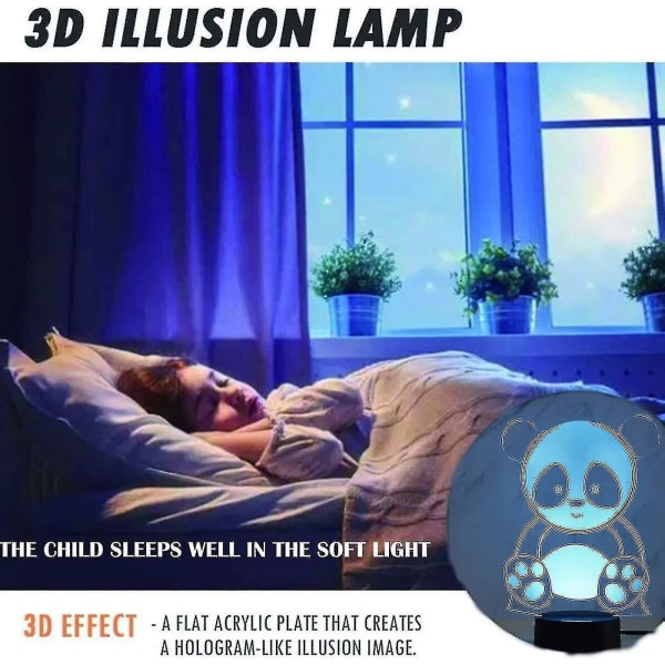 Shxx Panda 3D LED-lampor Illusionslampor För Barn Optisk Illusion 7 Färgväxlande 3D-lampor För Barnsovrum Hologram Atmosfärslampa 3D Illusion3d