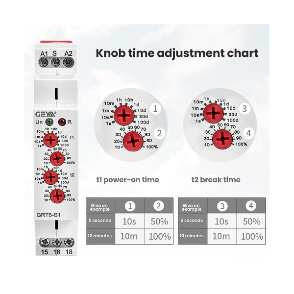 Asymmetrisk Syklustidtaker Relé Grt8-s2 Ac/dc12-240v 16a Elektronisk Repeterende Relé Grt8-s1