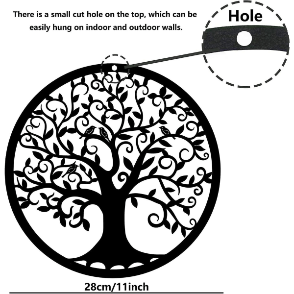 Metal Tree of Life Väggdekor Siluettkonst för inomhuspresent utomhusgåva Trädgårdshemdekoration (svart, 28x28cm)-4