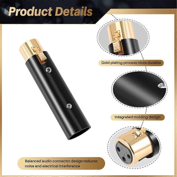 XLR 3-ben hun til XLR 3-ben han adapter, lydinterfaces, til stereomikrofonkabel