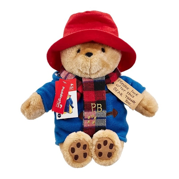 Klassisk Paddington Bear med Stövlar - Stående Plysch - Mjuk och gosig Paddington nallebjörn med ikonisk duffelrock, djungelhatt och glänsande röd