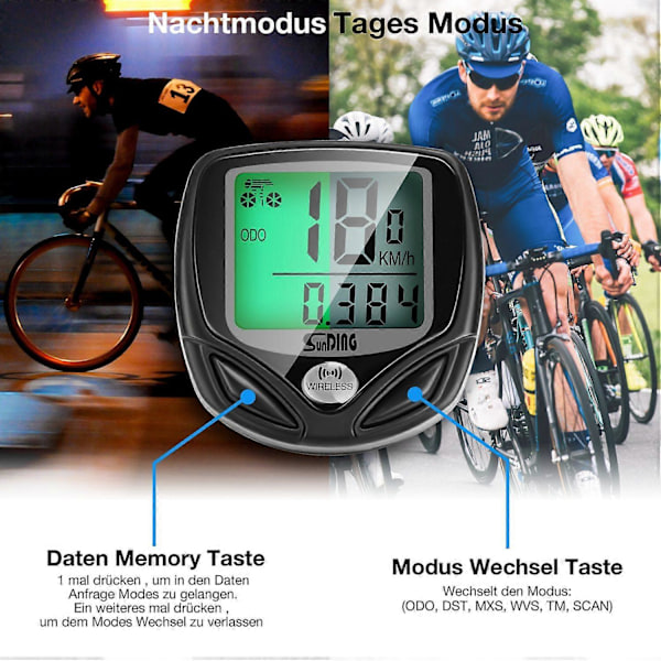 Trådløs cykelcomputer, Lysende cykelcomputer med LCD-display, cykeltilbehør