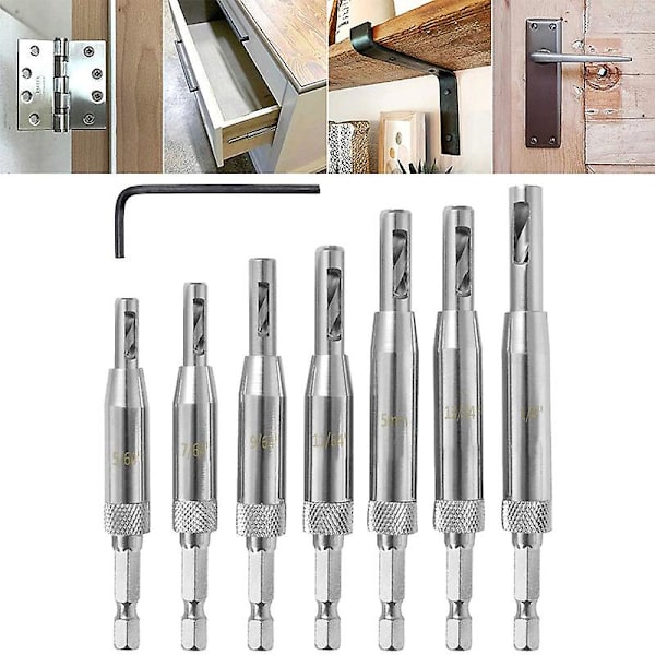Bits Selvcenterende Clic Change Dørhængsel Borbitssæt, 5/64, 7/64, 9/64, 11/65, 5mm, 13/64, 1/4