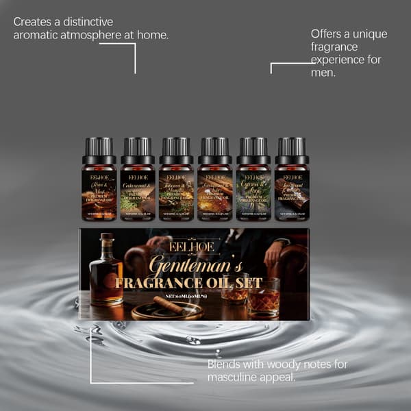 10 ml x 6/låda EELHOE Herrdoft Eterisk Olja Set - Fräschar Upp Inomhusluft, Långvarig Doft, Hemdiffusor, Daglig Aromaterapi