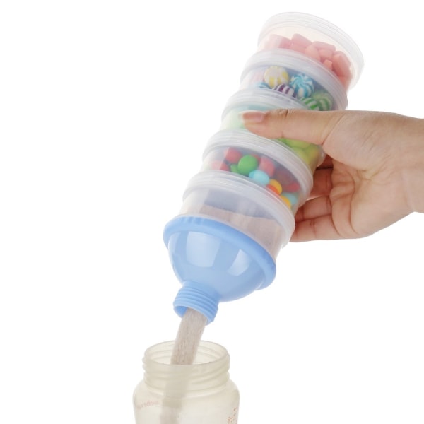 Baby Milk Formula Dispenser, 5-lagers stapelbara formelbehållare, Formula Dispenser On the Move, Baby Matning Reseförvaringsbehållare, BPA-fri, Blu