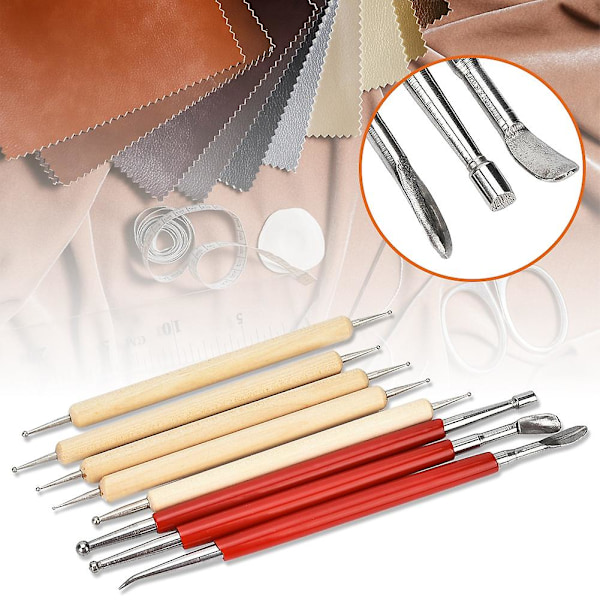 DIY Läderhantverksskulpteringsstylus Sked Dubbelhuvudspetsborrpenna Verktygsset 8 st