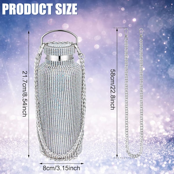 Diamanter Vandflaske Glitrende Rhinestone Rustfrit Stål Termos Genopfyldningsbar Vandflaske Isoleret Vandflaske Glitter Vandflaske med Kæde til W