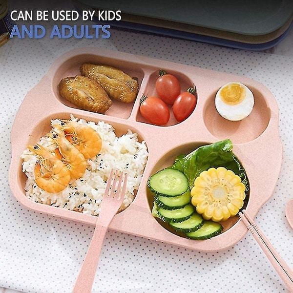 Set, 4 jaettua lautasta 5 lokeroa Muoviset lautaset ruokailuvälineet aikuisille lapsille Mikroaaltouuni A