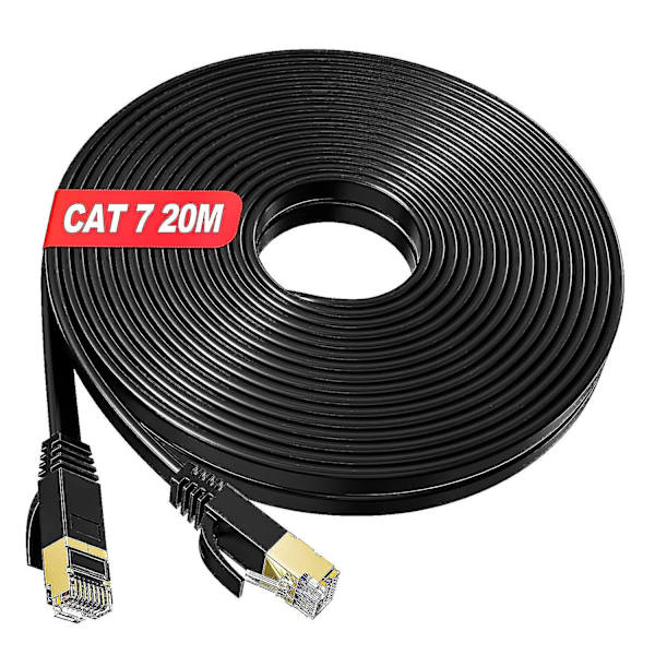 Ethernet-kaapeli 20m, Nopea, Cat 7 Litteä Suojattu Internet-kaapeli, Rj45 Lan-kaapeli 20m Musta, 600mhz Gigabit-verkko-kaapeli 20 metriä Yhteensopiva Ca