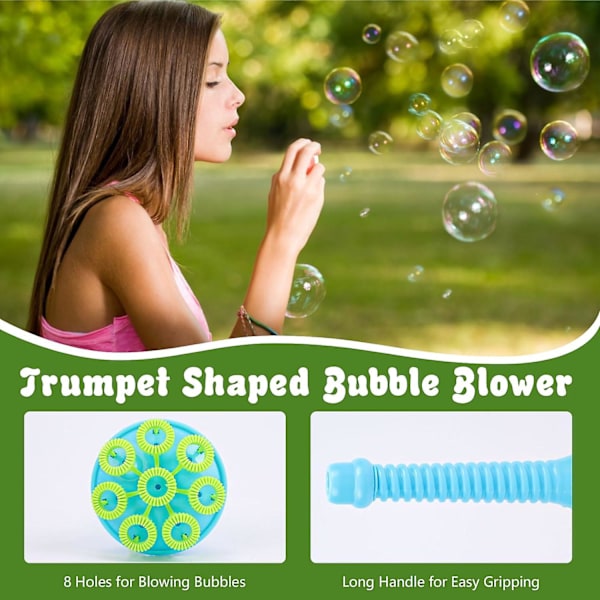 Bubbelblåsare för barn, trumpetformad bubbelstav med runda brickor bubbelmaskiner, återanvändbar bubbelmaskin set för fest, utomhus
