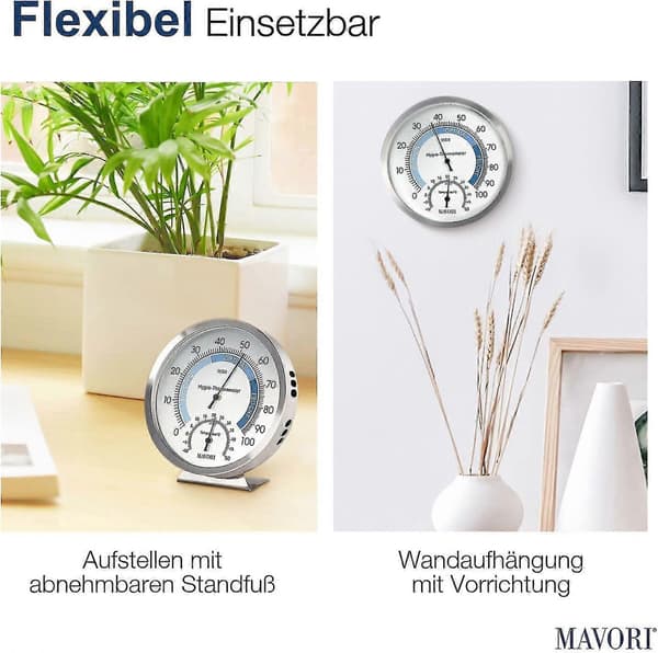 Analogt innendørs hygrometer og termometer 2i1 i rustfritt stål